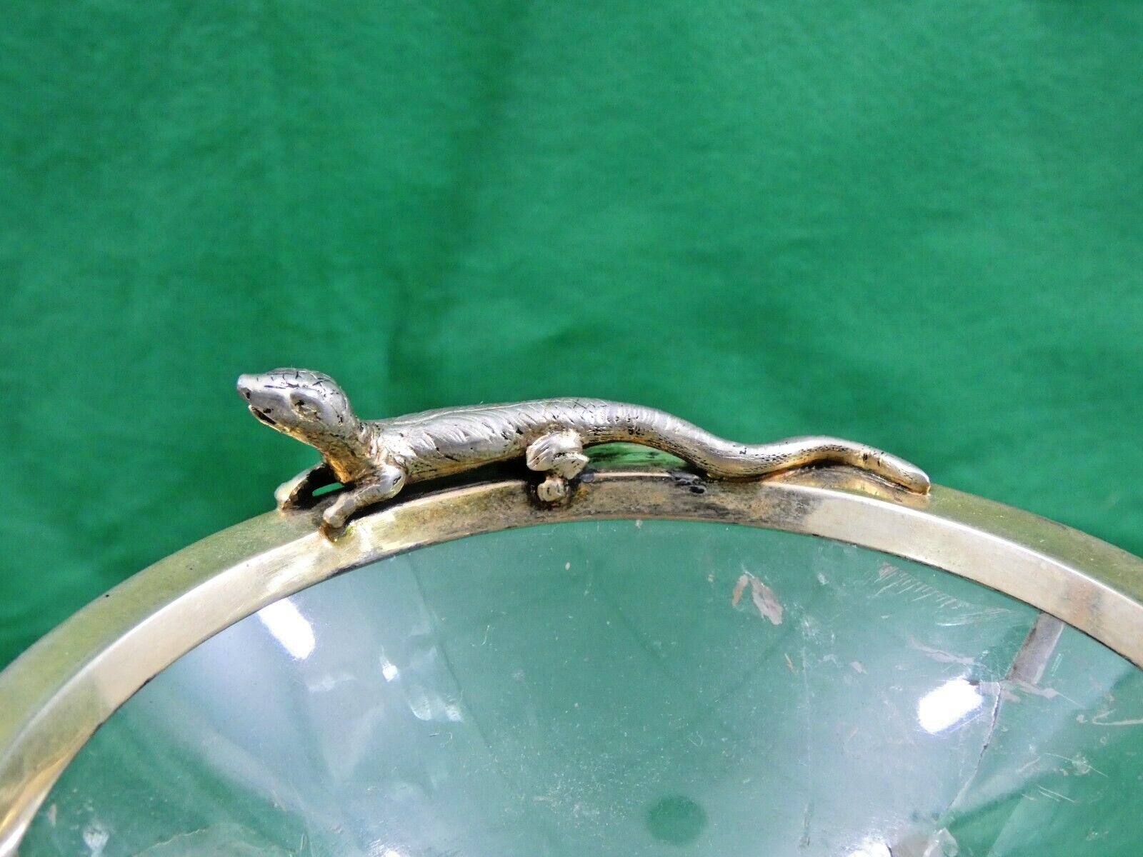 GORGEOUS SILVER - GILT / ROCK CRYSTAL TAZZA ANTIQUE GERMAN FIGURAL EAGLE LIZARD