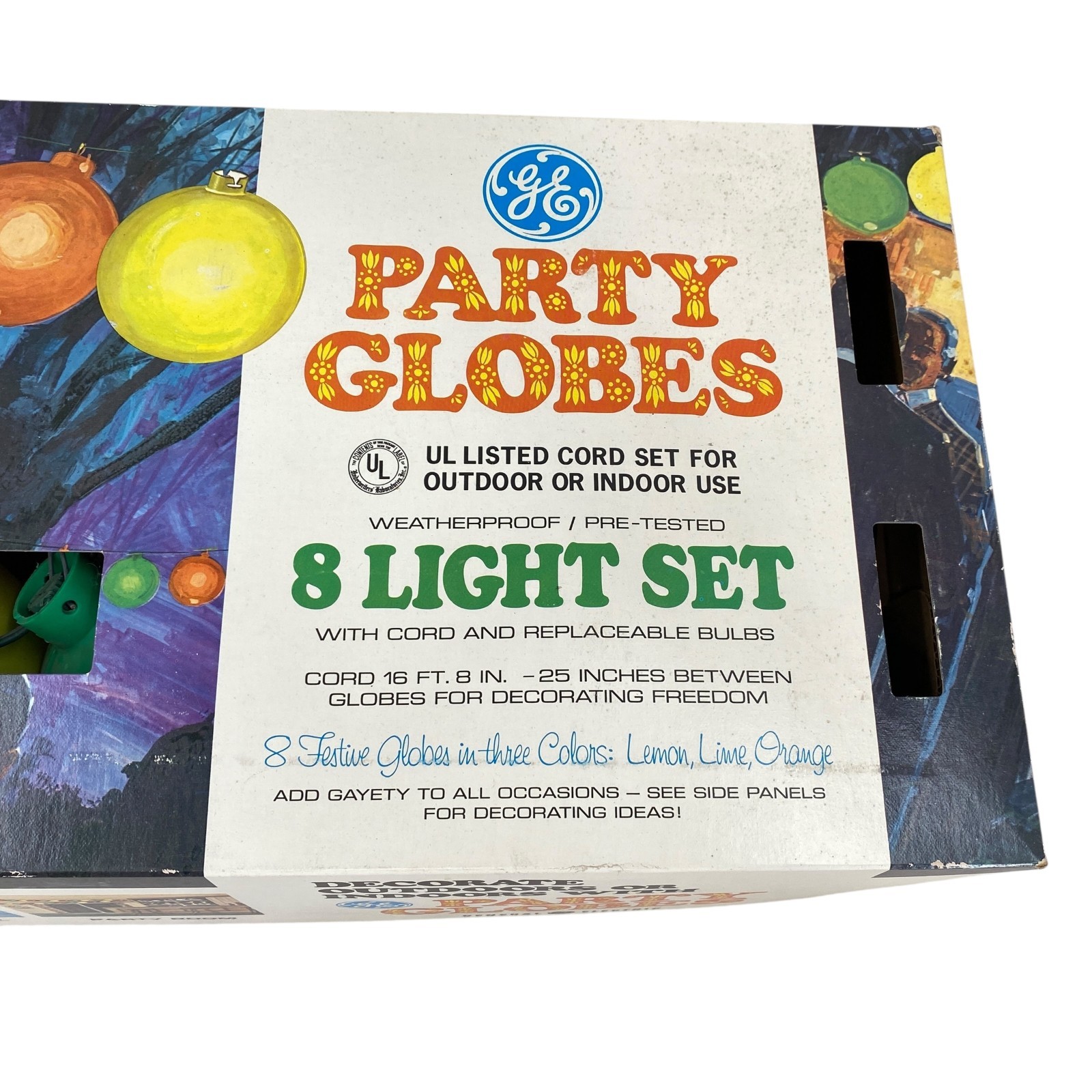 Vintage GE Party Globes 8 Light Set Indoor/Outdoor with Original Box Tested