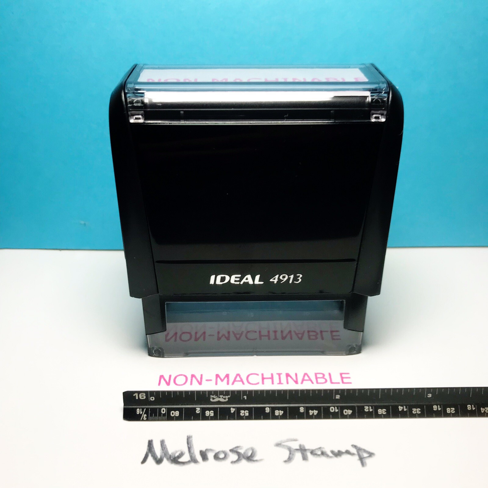 Nonmachinable Rubber Stamp Pink Ink Self Inking Ideal 4913 Non-machinable