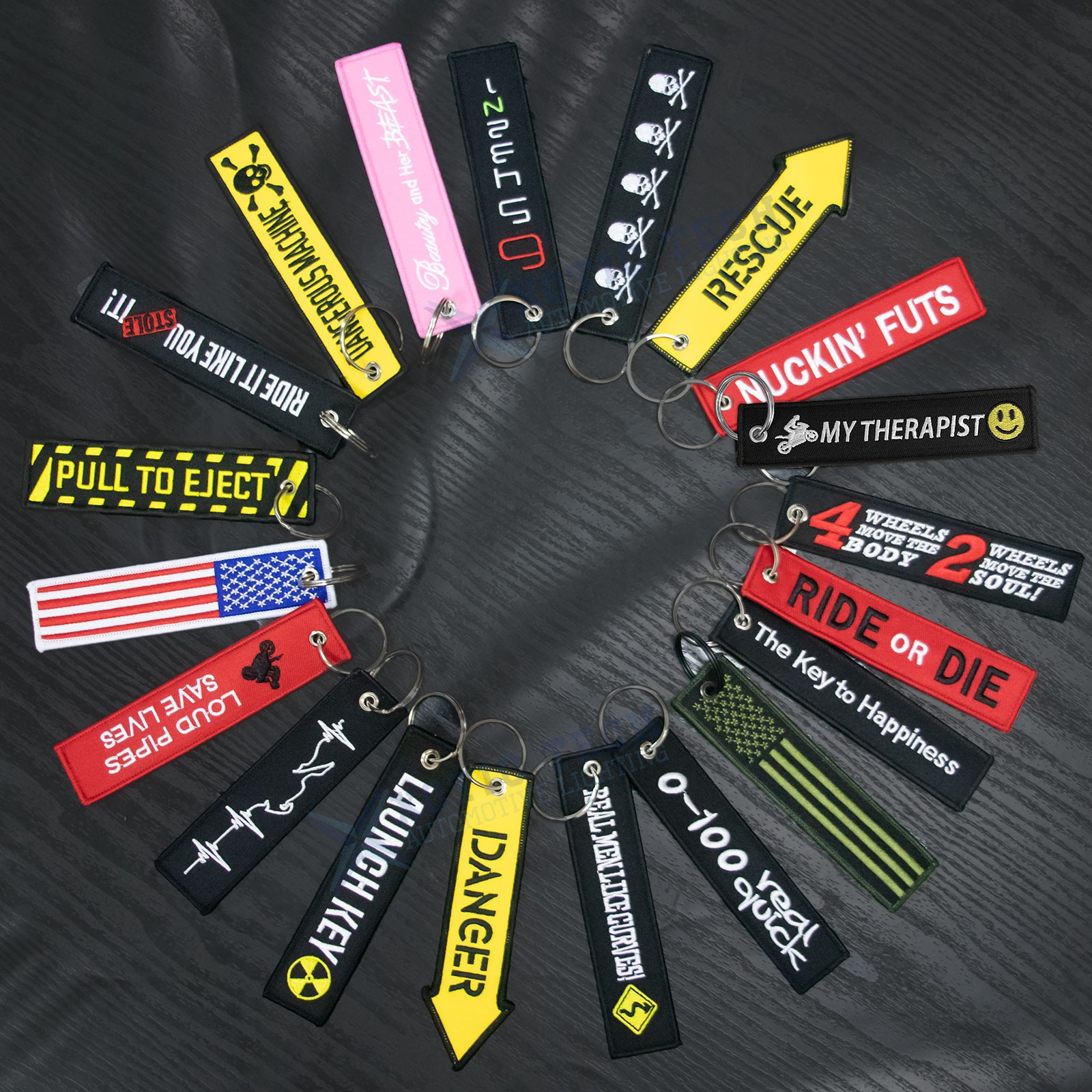 1PC Double Sided Embroidered Keychain Bike Motorcycle Key Ring Key Tag Belt Gift