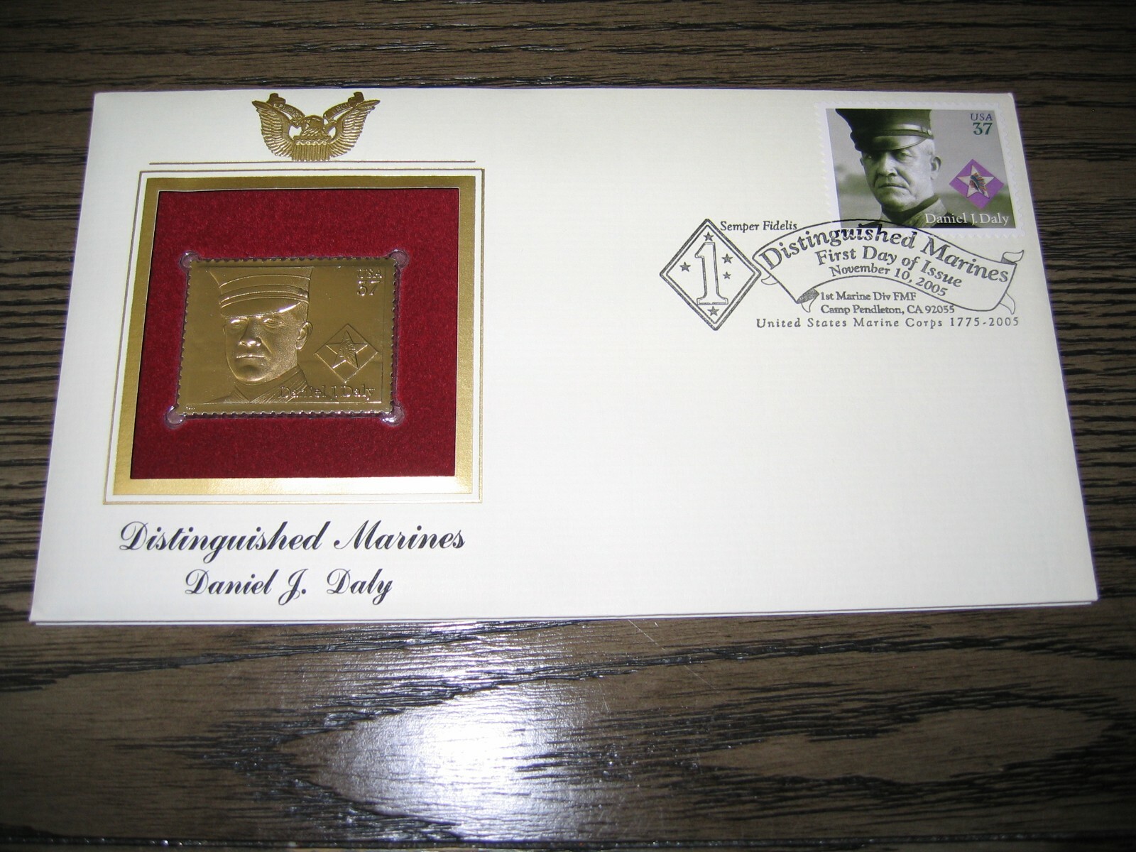 2005 Distinguished Marines Daniel J Daly Replica Gold Golden Cover Stamp