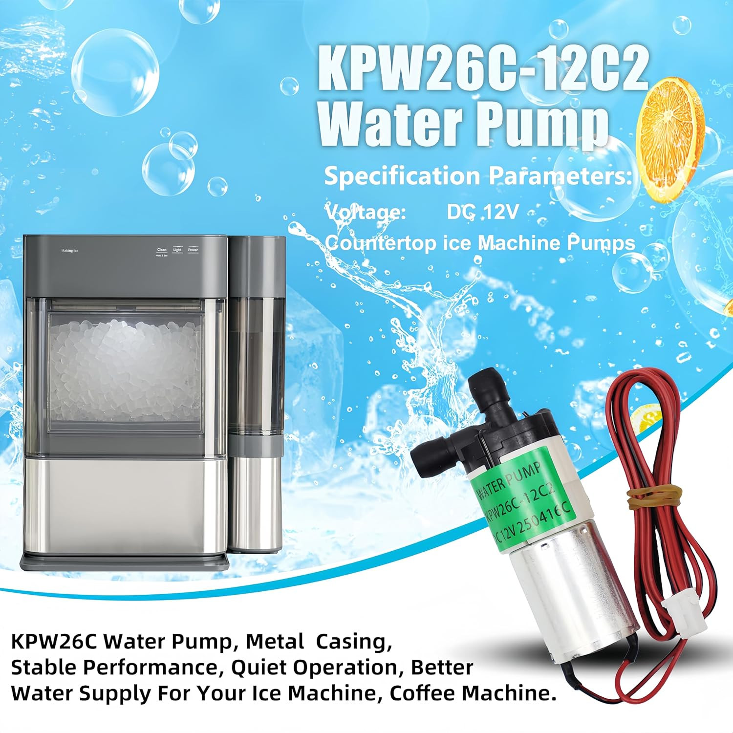 Upgrade KPW26C-12C2 Water Pump Compatible with G E Profile Opal 2.0 Countertop N