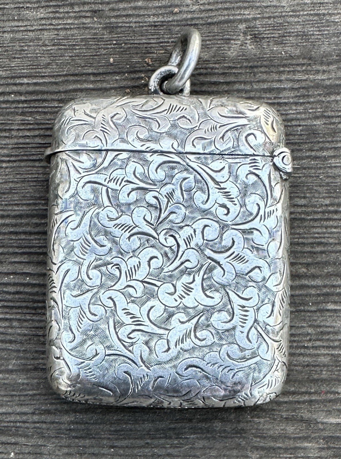 Antique Albert Baker & Co. Sterling Silver Engraved Vesta Case Match Safe