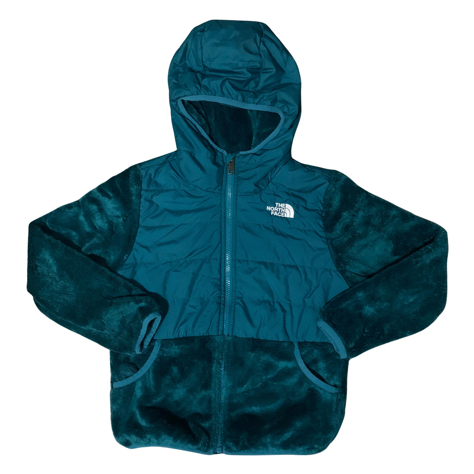 The North Face Hoodie Jacket Girls M 10 Teal Green Sherpa Fleece Full-Zip Mashup