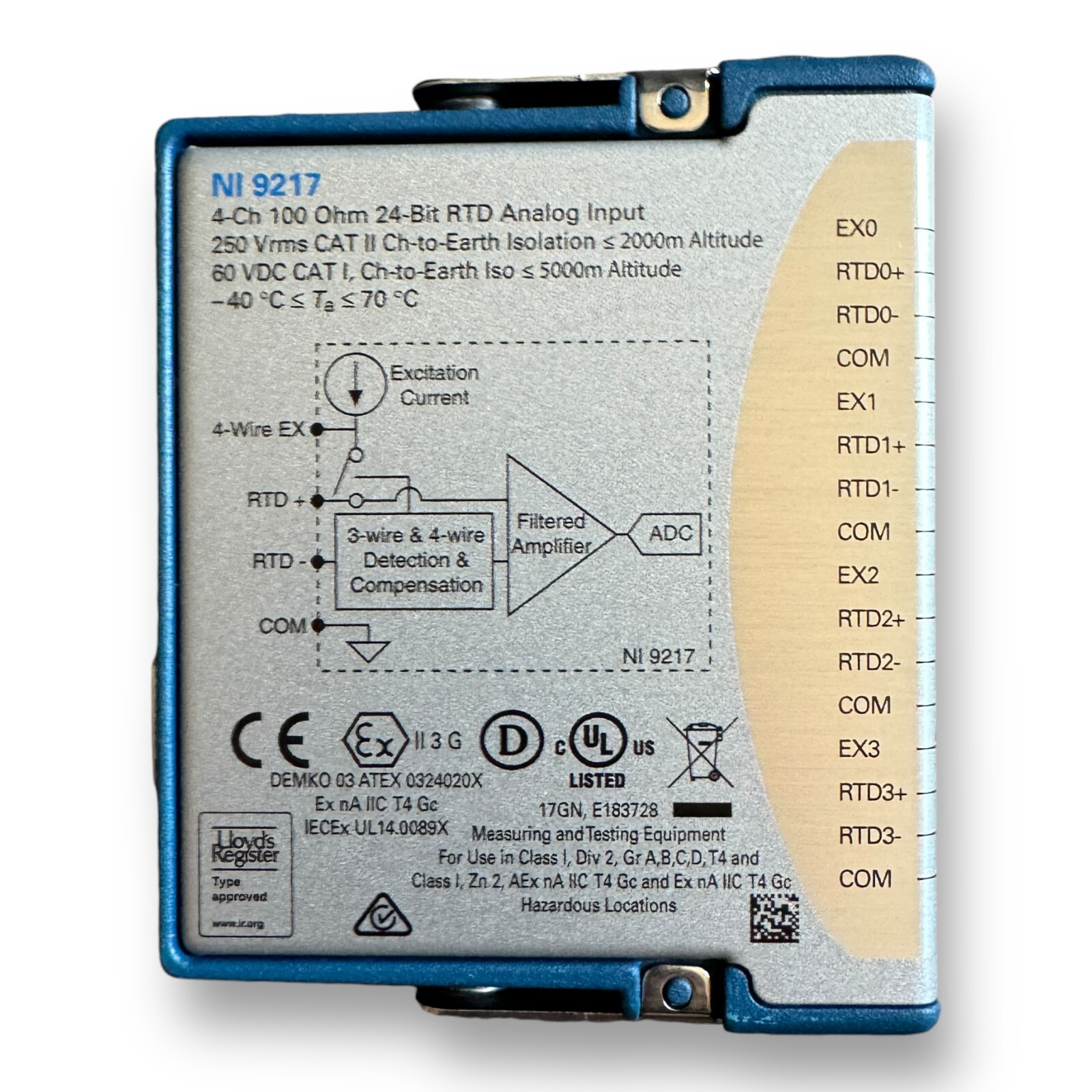 National Instruments NI 9217 4-Ch, 24-bit, RTD Input Module (no conn. incl.)