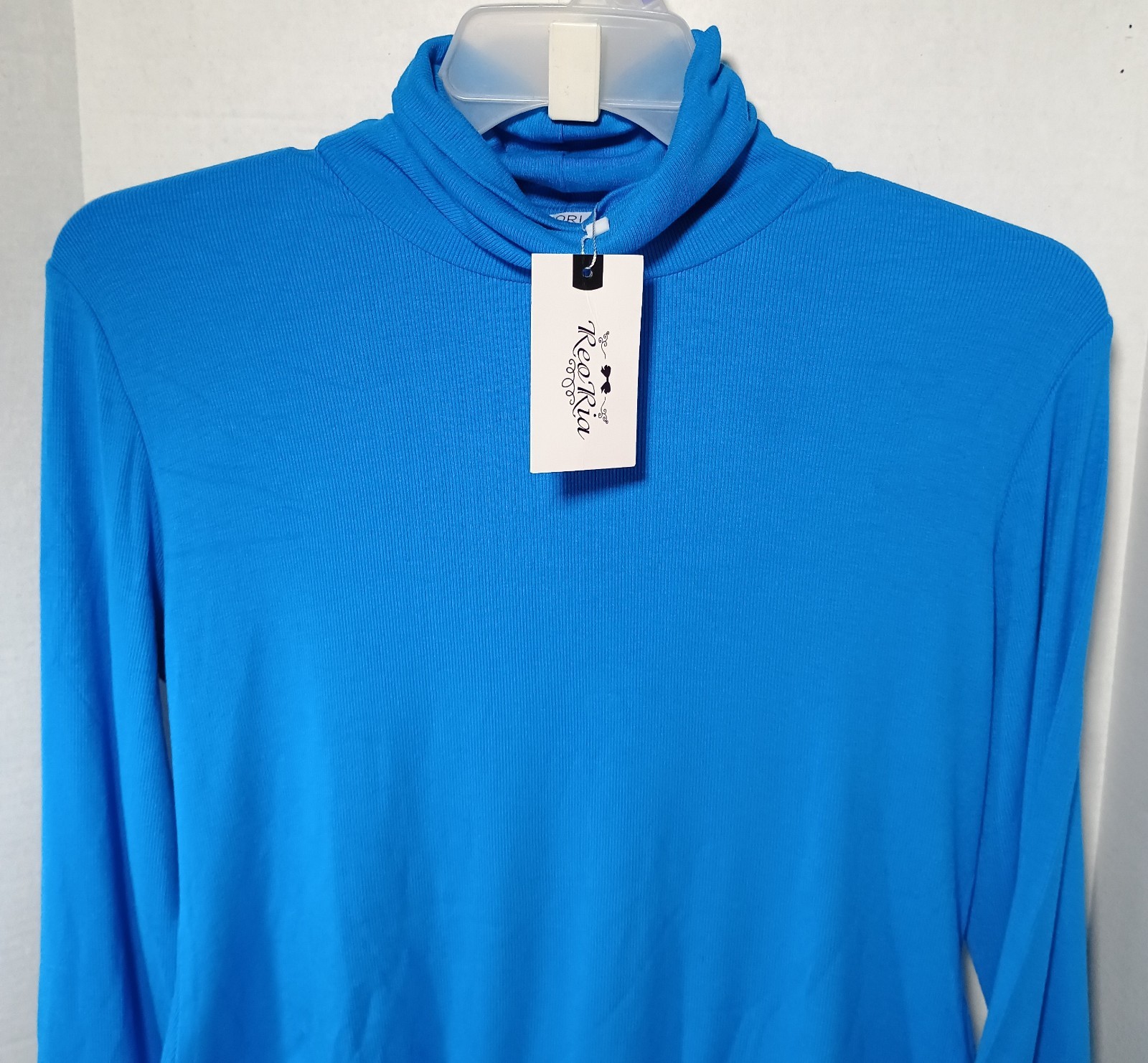 Reoria Women's 2X Blue Turtleneck Long Sleeve Bodysuit Ribbed Thong Leotard Top