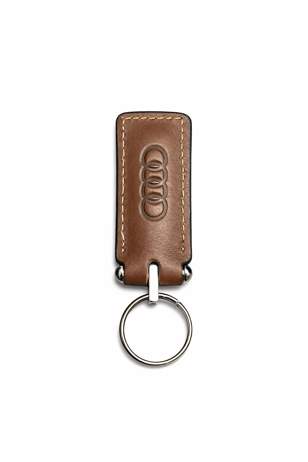 Leather Keychain Brown Aftermarket Key Ring Compatible with Audi Style Keys