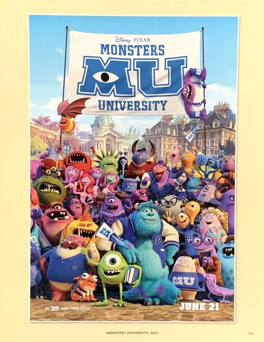 Monsters MU University Movie Poster 2013 Disney Pixar #0016