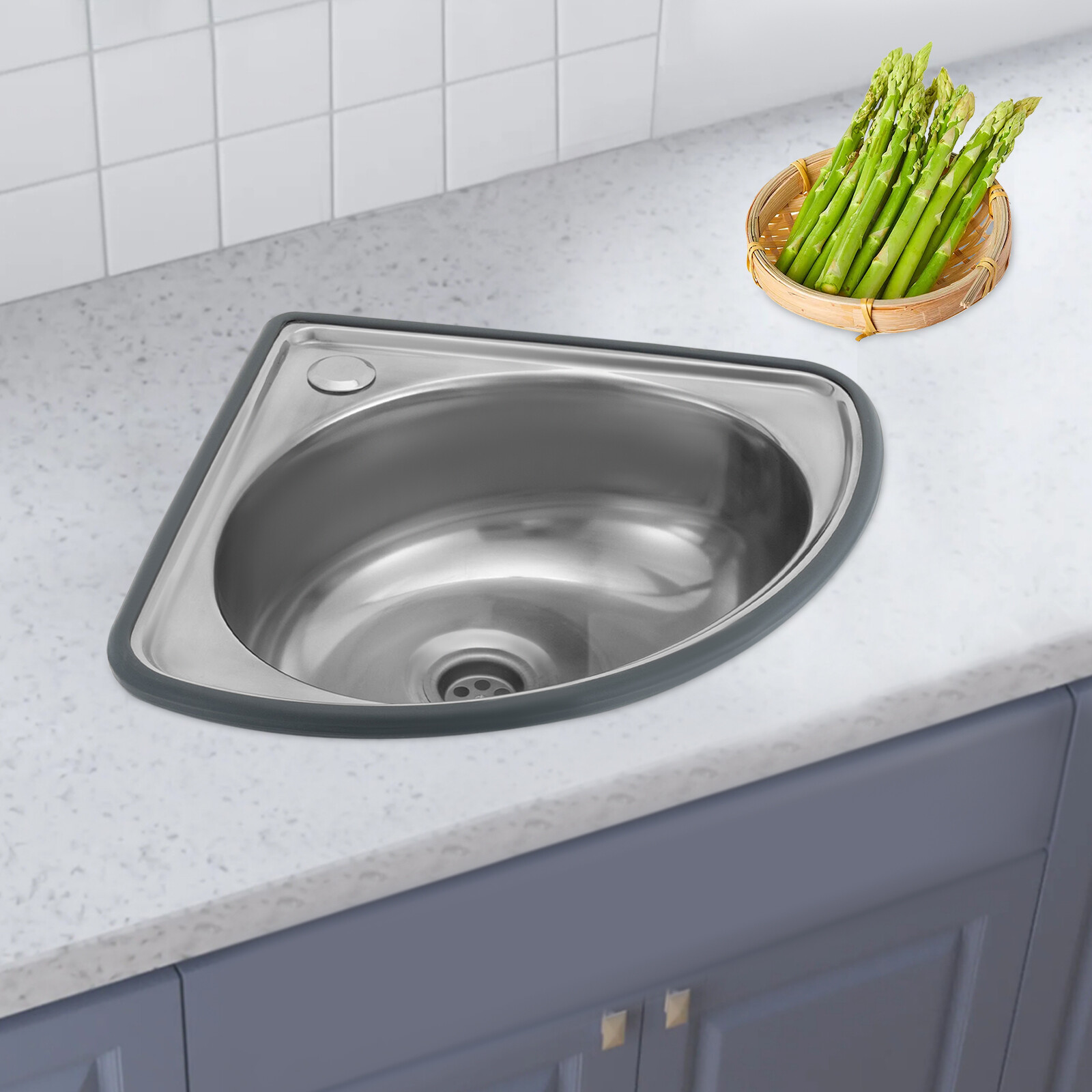 Corner Narrow Sink Stainless Steel Bar Sink RV Triangle Kitchen Bathroom Sink