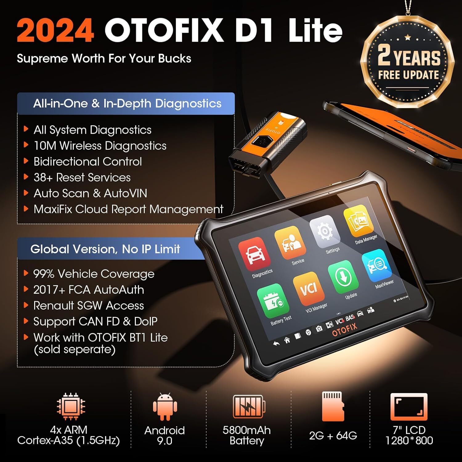2024 OTOFIX D1 Lite Car Bidirectional Scanner Full System Diagnostic Coding Tool