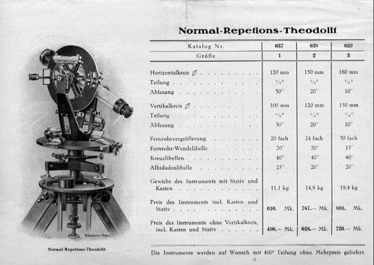 Ertel-Werke Double Circle Theodolite with Compass and Wooden Case 637