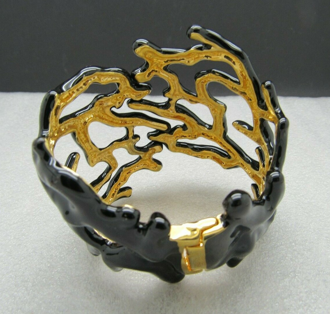 KENNETH J LANE KJL CORAL BRANCH BLACK ENAMEL WIDE CUFF BRACELET NEW