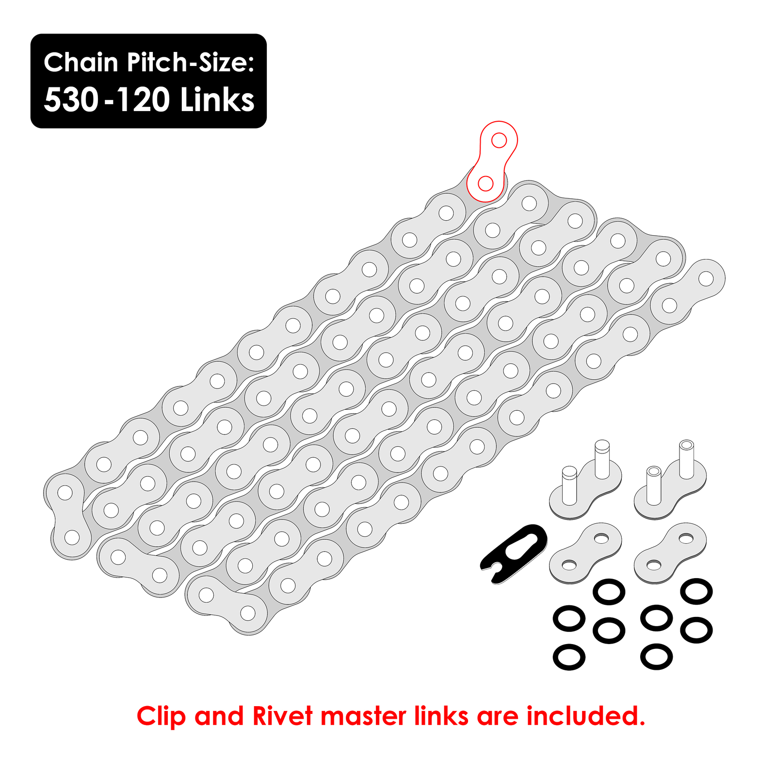 530 X 120 Links Motorcycle Atv Golden O-Ring Drive Chain 530-Pitch 120-Links