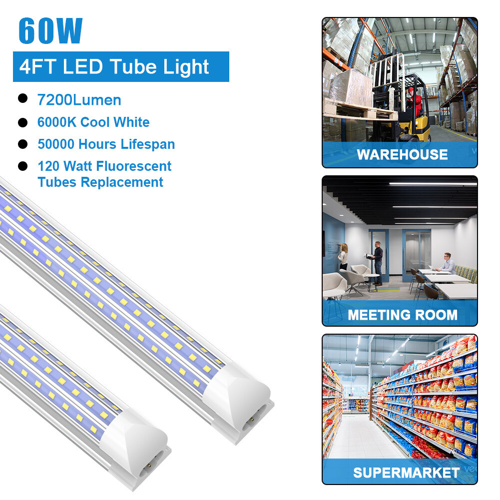 T8 LED Tube Light Bulbs 4FT 60W 8FT 120W 8 FT LED Shop Light Fixture 5000K~6500K