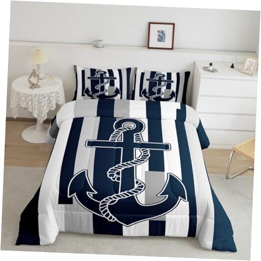 Anchor Decor Bedding Set for Kids Boys Girls Grey White Navy King Multi 02