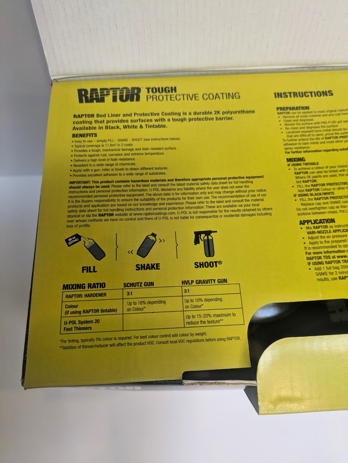 UPOL 0820 Raptor Black Spray-On Truck Bed Liner Kit w/ FREE Spray Gun (1 gallon)