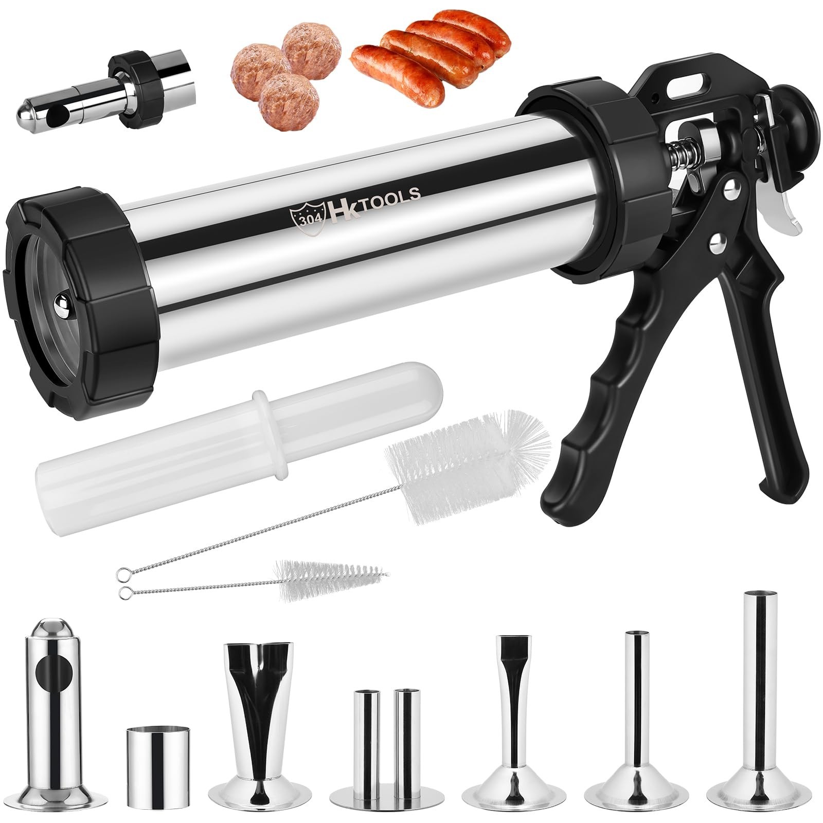HK Jerky Gun Kits and Meatball Maker, 2.5 LB Stainless Steel Sausage Stuffer