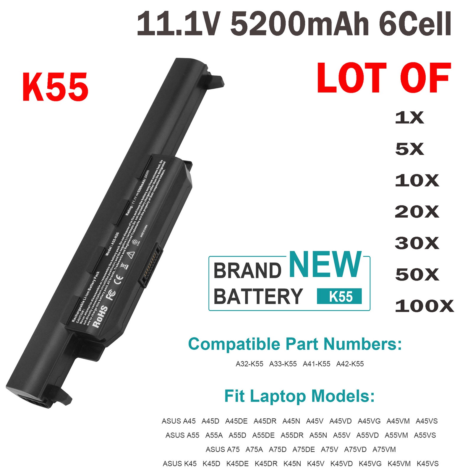 ✅LOT A32-K55 Battery For Asus A45 A45D A75 K55 K75 X45 X45A X55A A33-K55 A42-K55