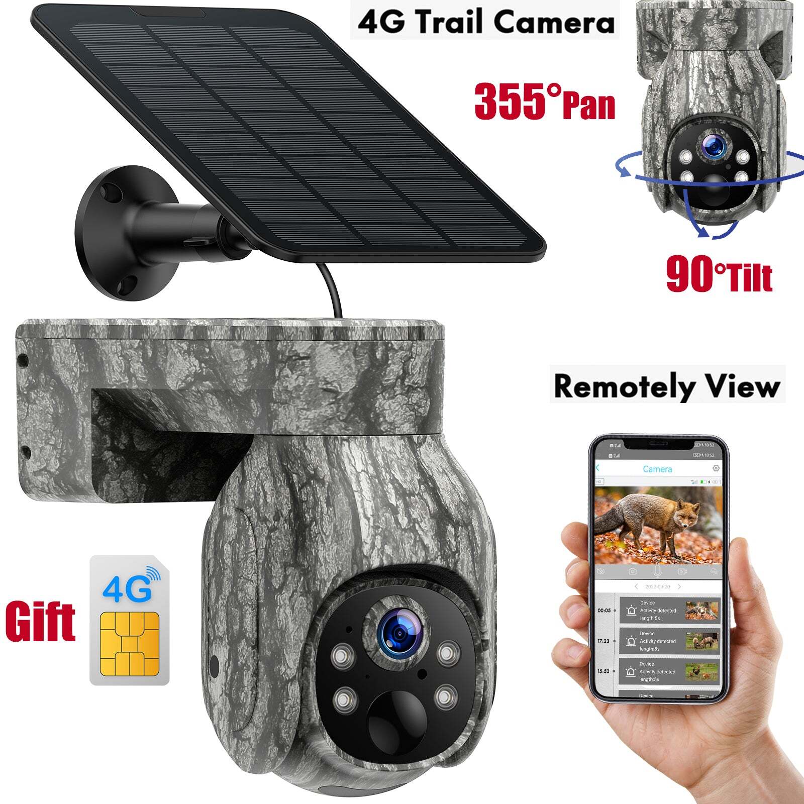 Campark Solar Powered 4G LTE Cellular 2K PTZ Trail Camera Hunting Cam + SIM Card