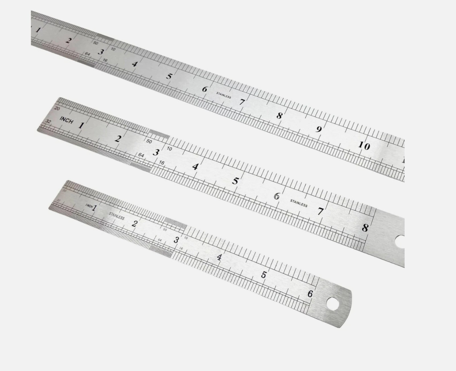 3Pcs Stainless Steel Ruler Set 6 8 12 Inch Metal Ruler with Inch and Metric New