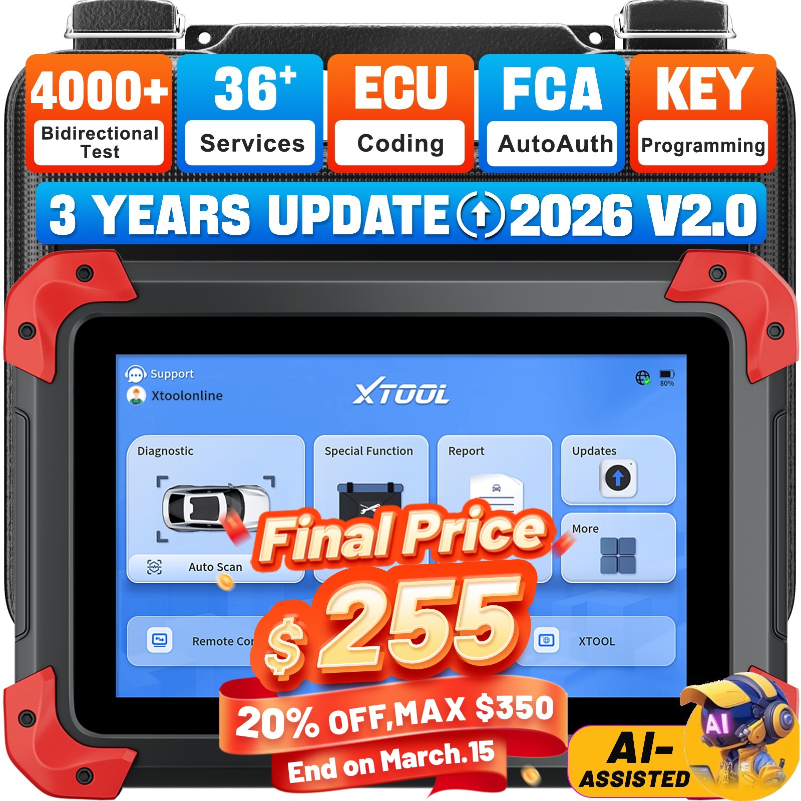 2026 XTOOL D7 V2.0 Bidirectional Scanner Full Diagnostic Coding Key Programmer