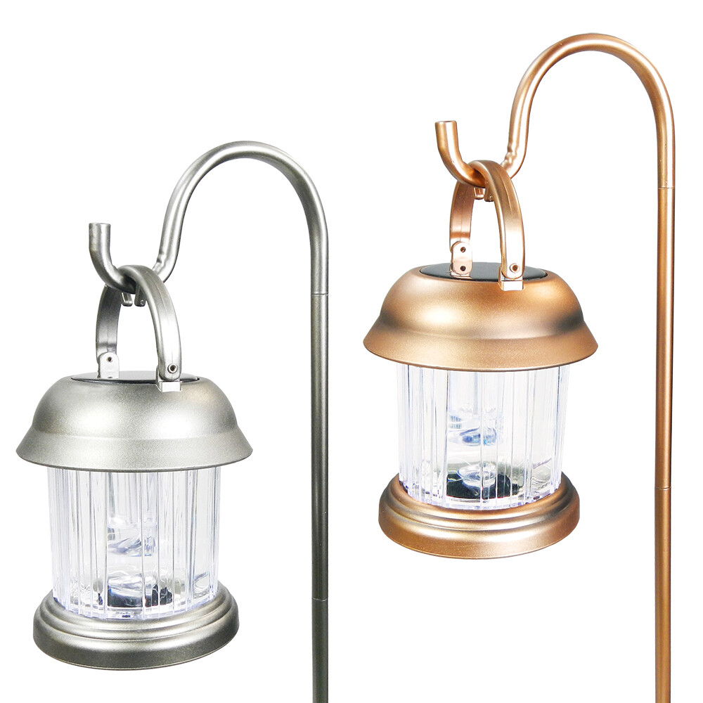 8 Pk Brass / Copper Solar Landscape Lights 2 LED Outdoor Pathway Hanging Lantern