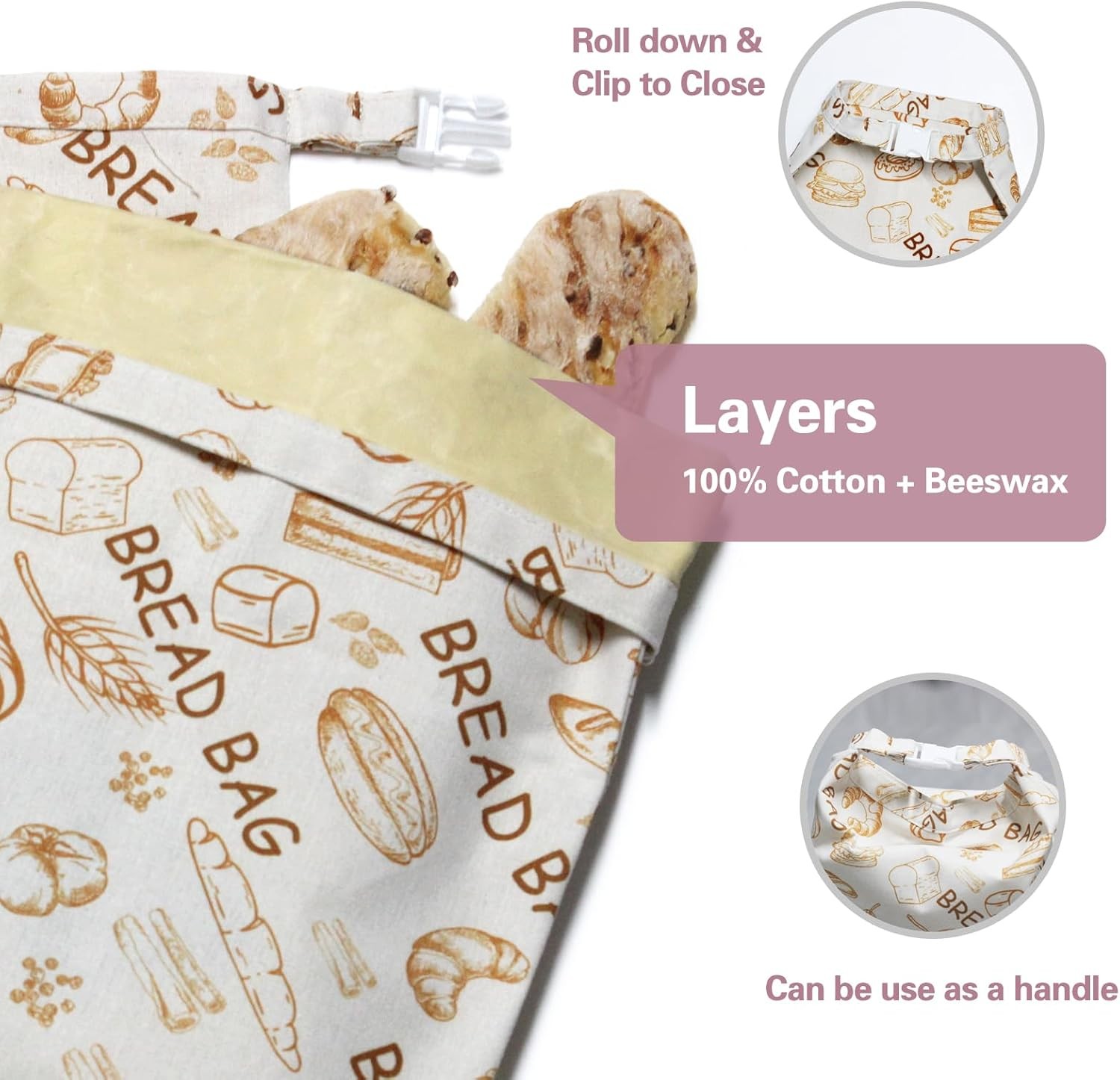 Removable Bread Bags for Homemade Bread, 2 Pack XL Beeswax Bread Bags for Sourdo