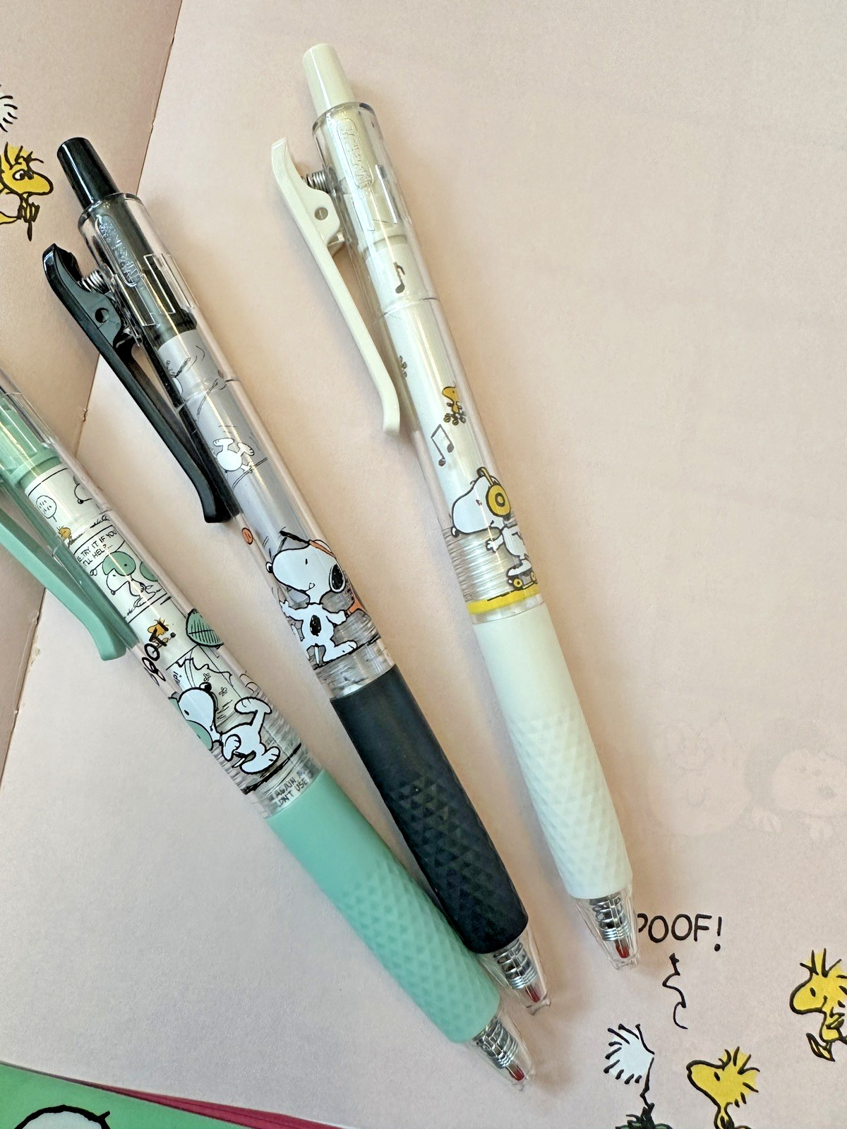 3 x Cute Snoopy Peanuts Pens 0.5mm Black Ink Soft Grip Gift New