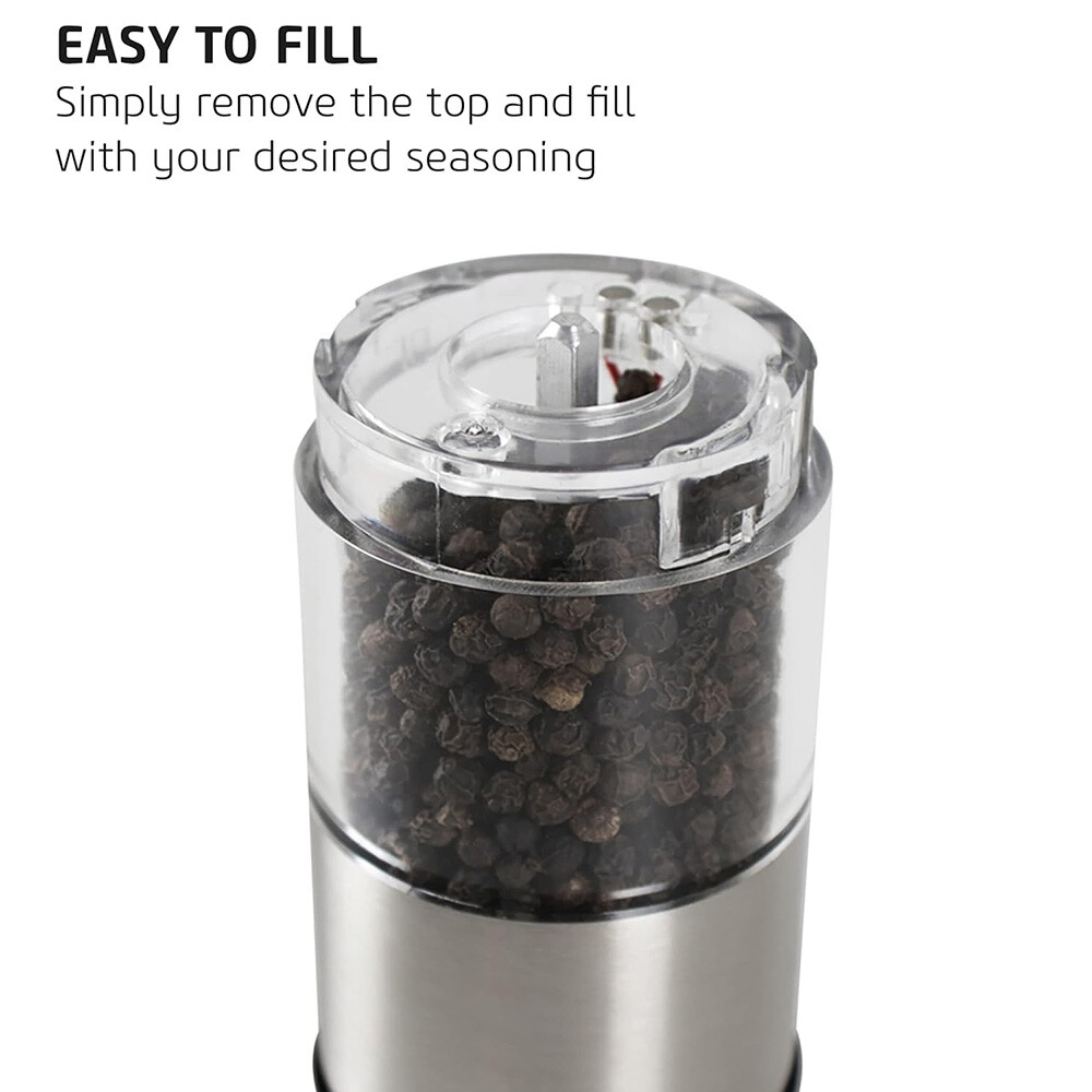 2x Electric Pepper Mill Salt And Pepper Grinder Stainless Steel One Touch Button