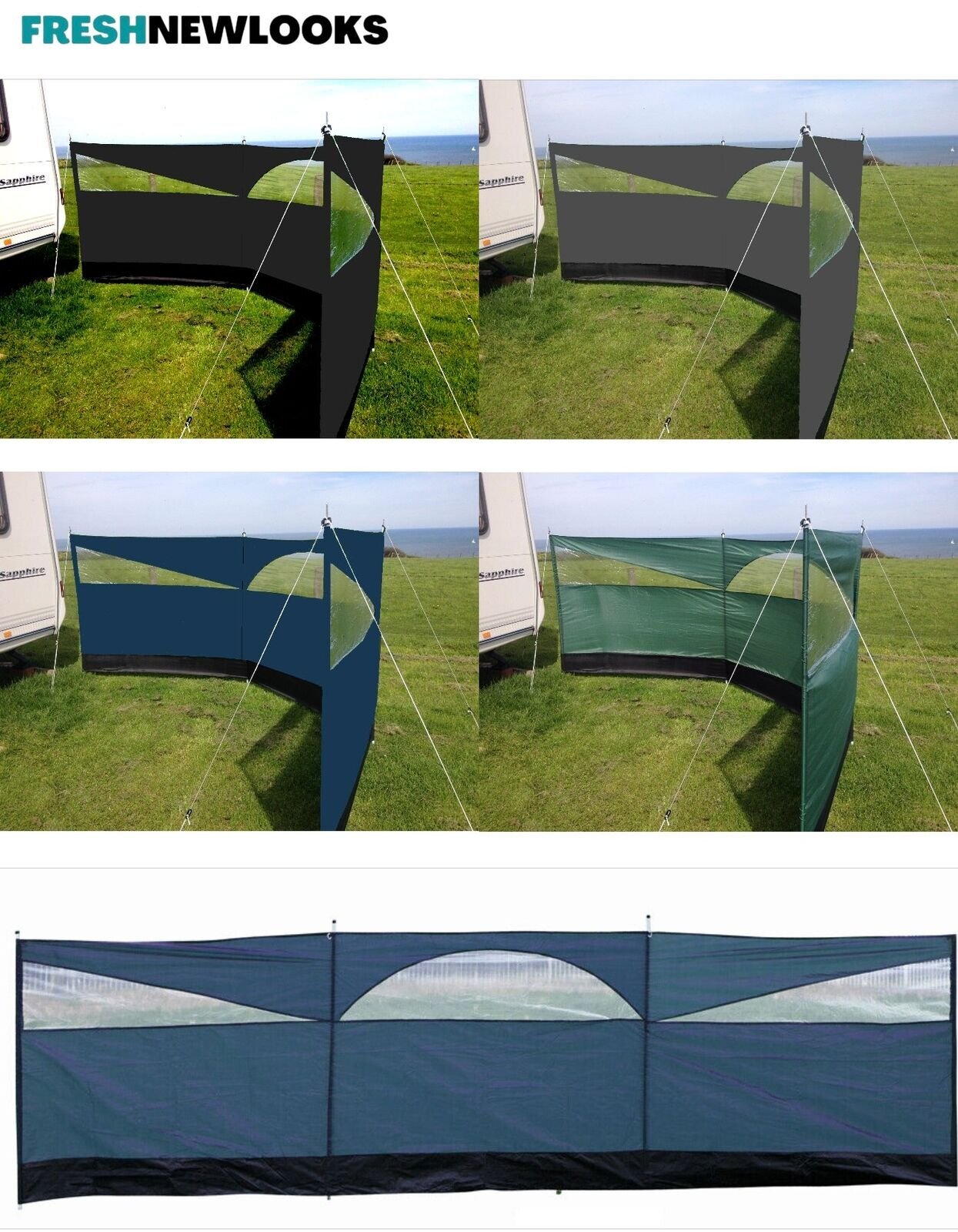 RV Windbreaker Privacy Camping Caravan Wind Screen Shelter Beach 3 Panel Blocker