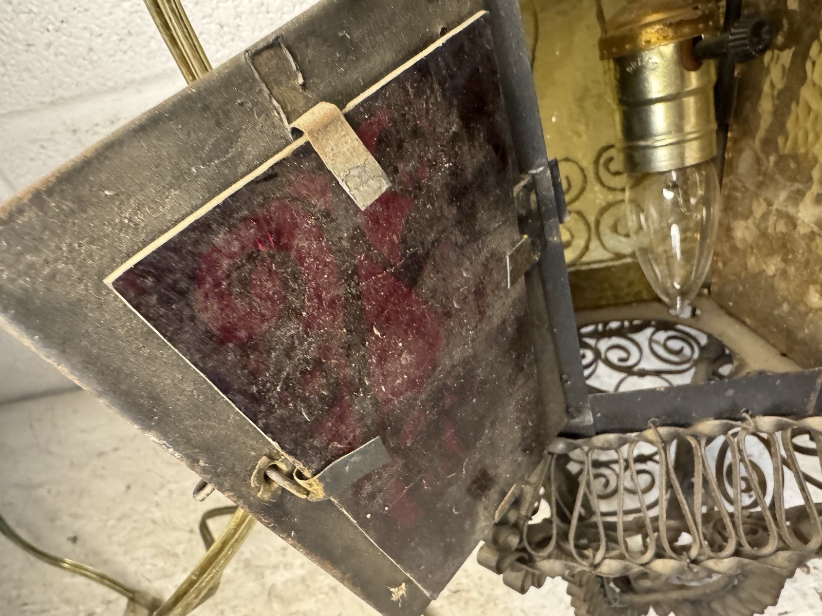 Antique Venetian Wrought Iron Lantern Hanging Electrified Light Gothic Italian