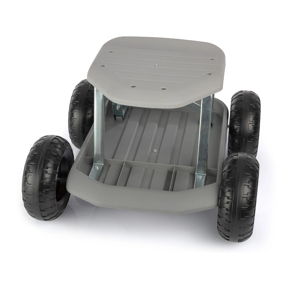 Pure Garden Gardening Stool - Rolling Garden Seat with Tray (Gray)