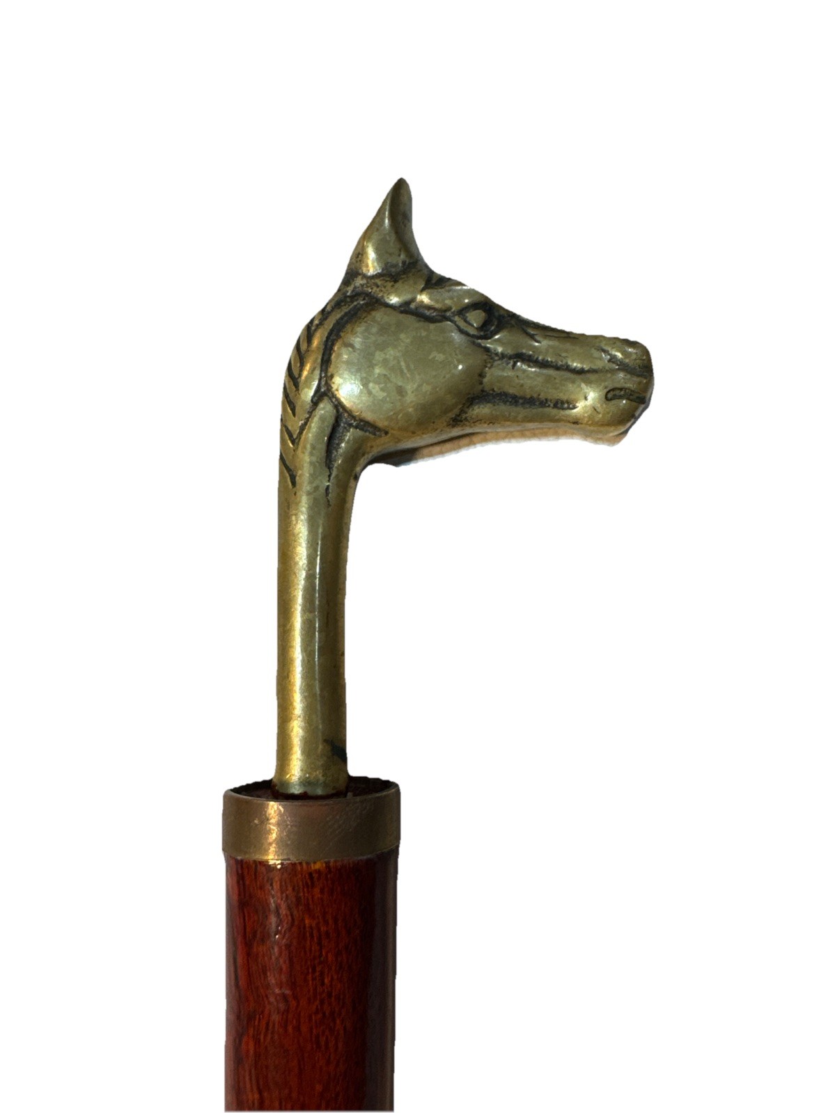 Vintage Brass Horse Head Shoe Horn 20” Wooden Handle Long Shoe Horn