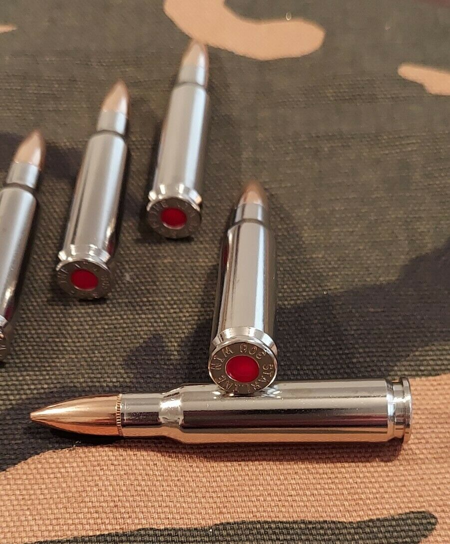 308 WIN. SNAP CAPS SET OF 5 "NICKEL AND FMJ" REAL WEIGHT!!