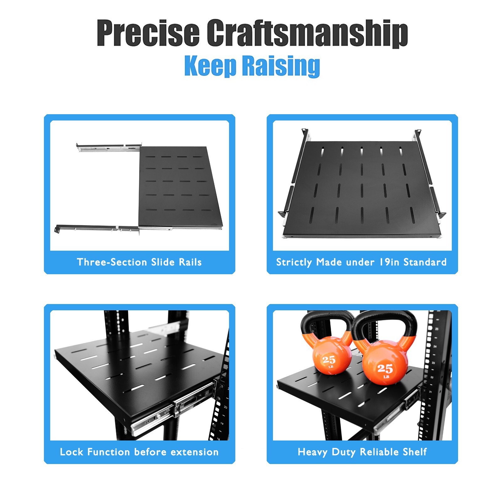 Sliding Rack Server Shelf For Rack 1U 19" 4 Post Rack Mount-Adjustable 15"-22"