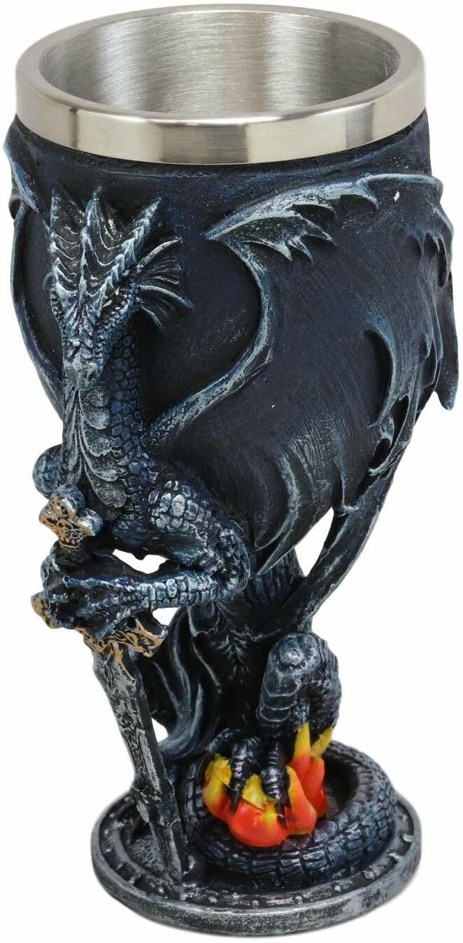 Ebros Blue Divine Fire Winged Dragon Sword Wine Goblet Decor