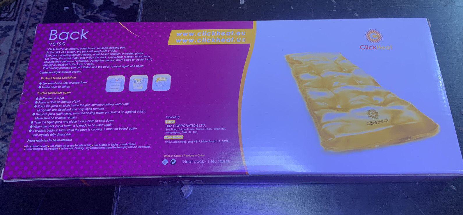 Click Heat Back Verso Pain Relief Reusable Heating Pad Clickheat