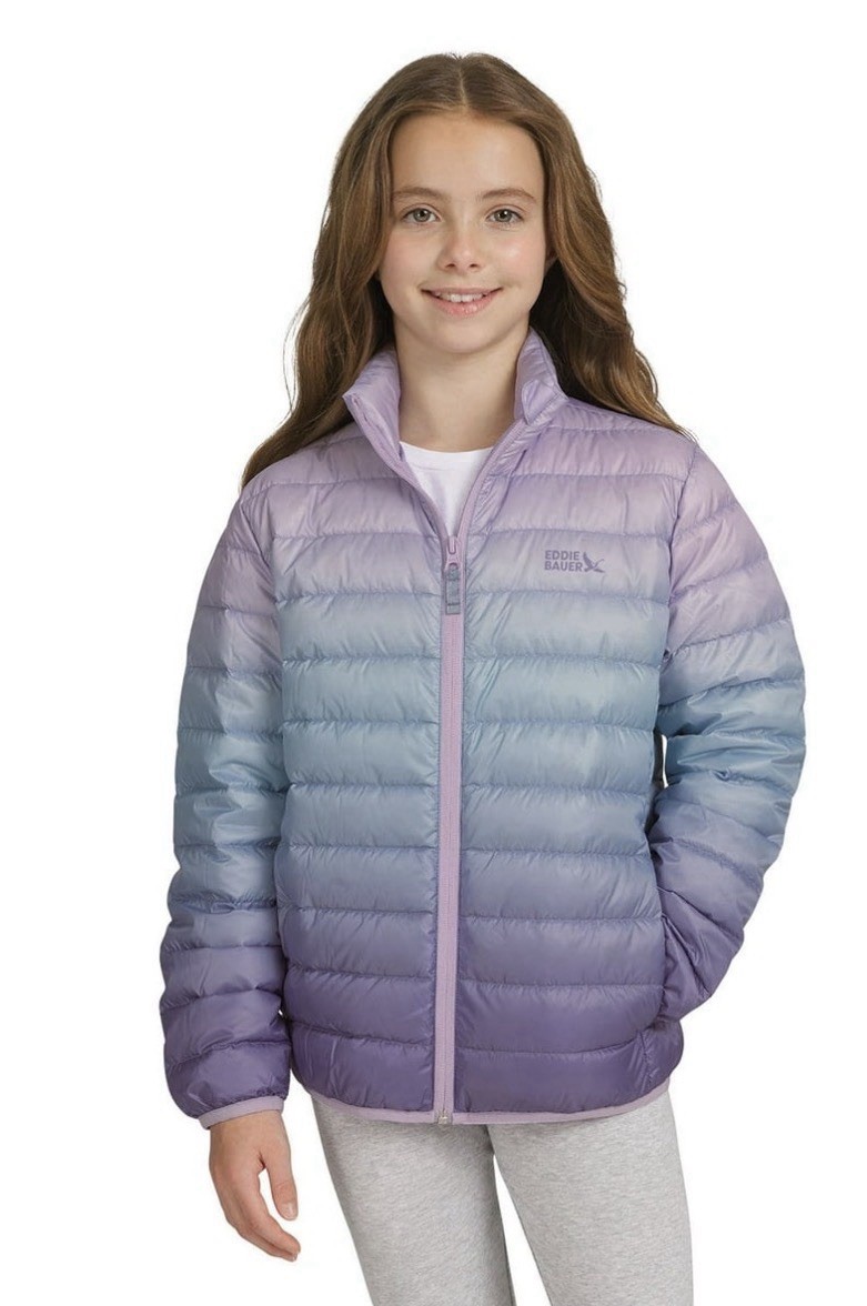 Eddie Bauer Girls Packable Down Jacket Size XL (14-16) Blue/Purple 650 NEW