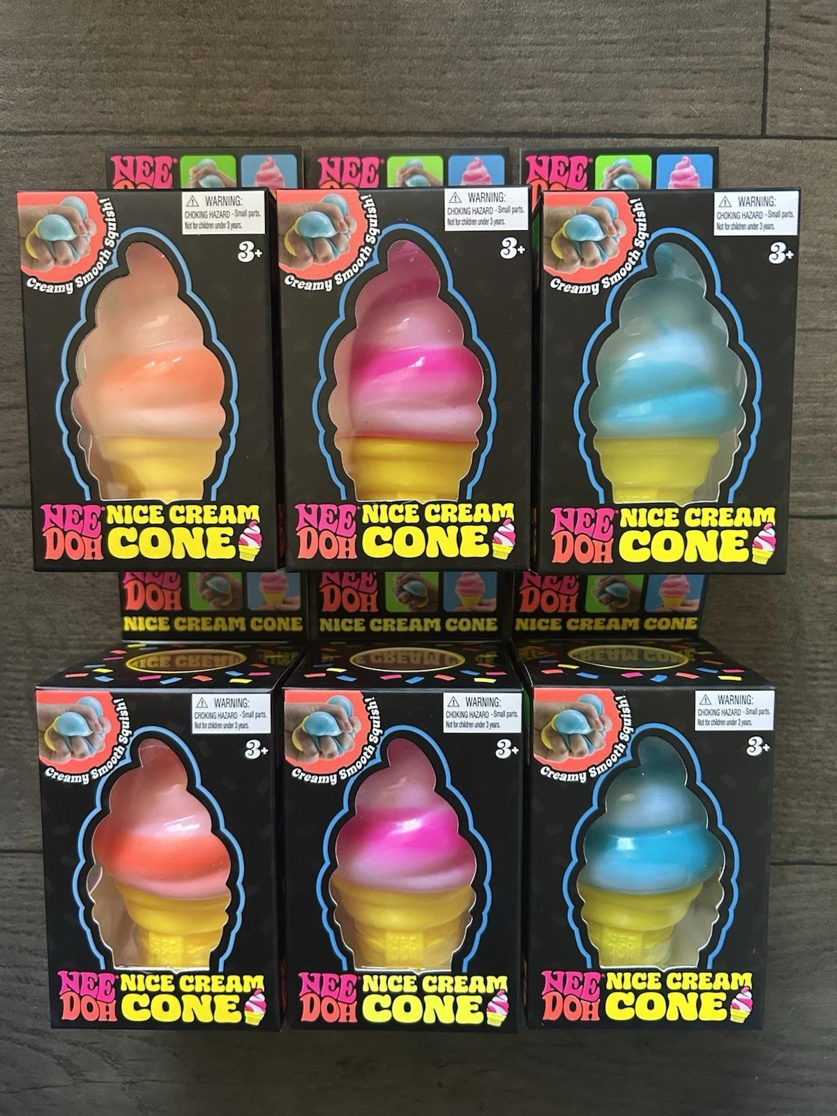 🍦 NeeDoh Nice Cream Cone Set of 3 Blue Orange Pink Ice Cream Squishy Nee Doh