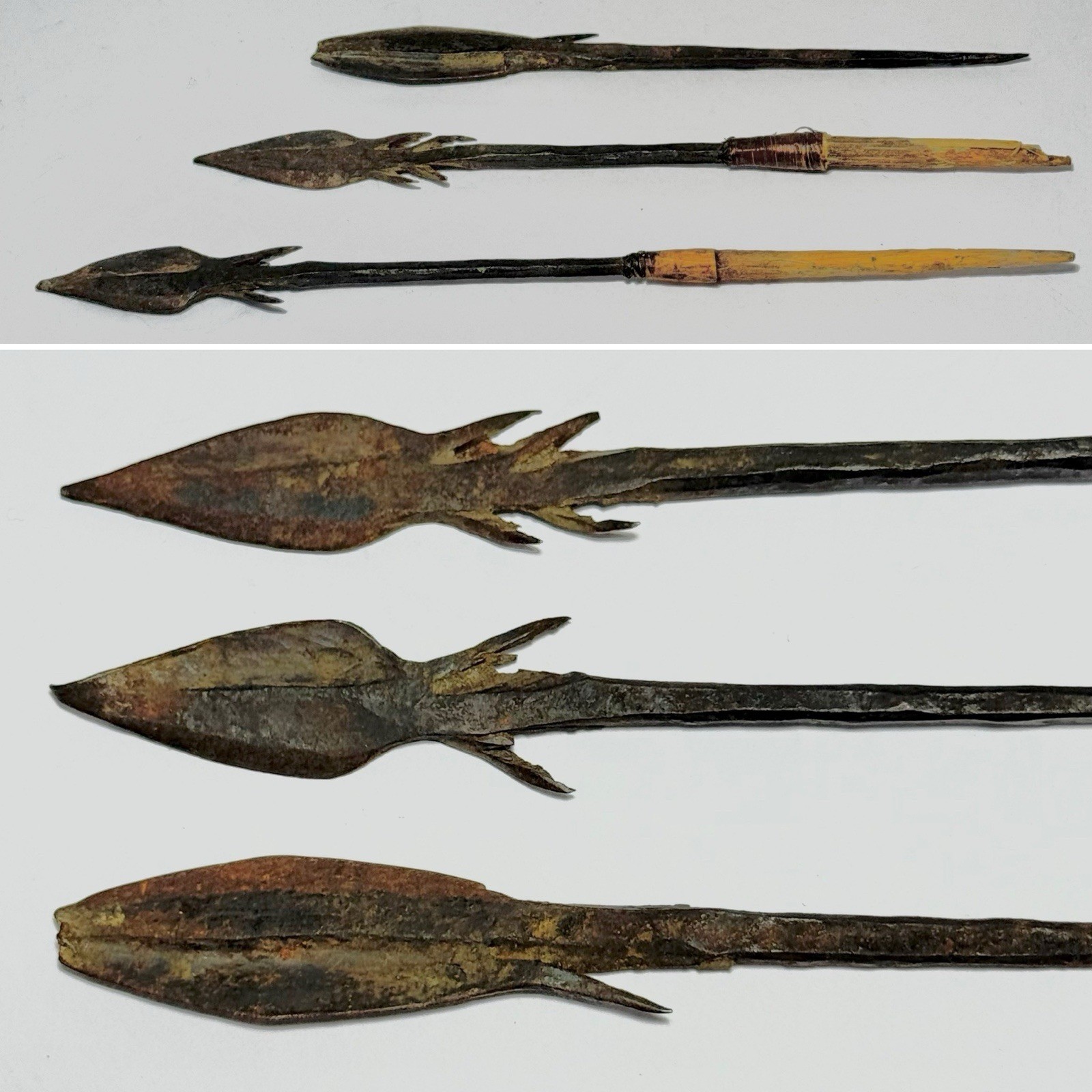 Antique African Spears Tribal Weapons Wood & Iron 3-Piece Set