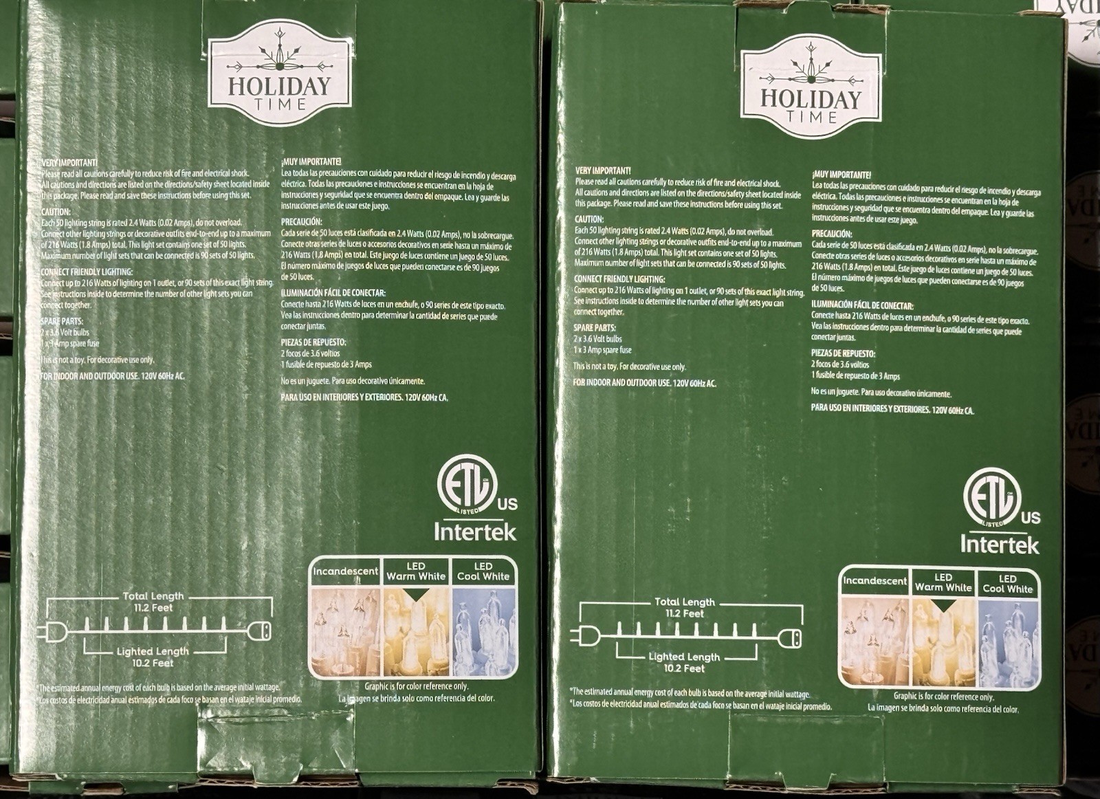 (2) NEW Holiday Time 50ct WARM WHITE Led Lights GREEN Wire 100 Total