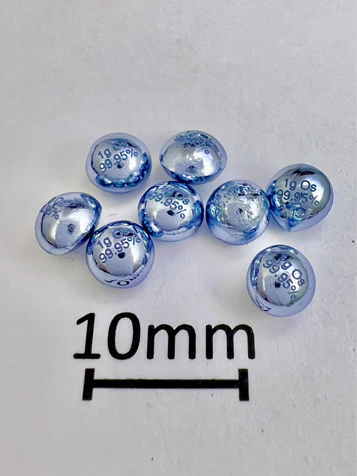 Osmium 1 gram engraved pellet, 99.95%, electric-arc molten, Produced by SMT