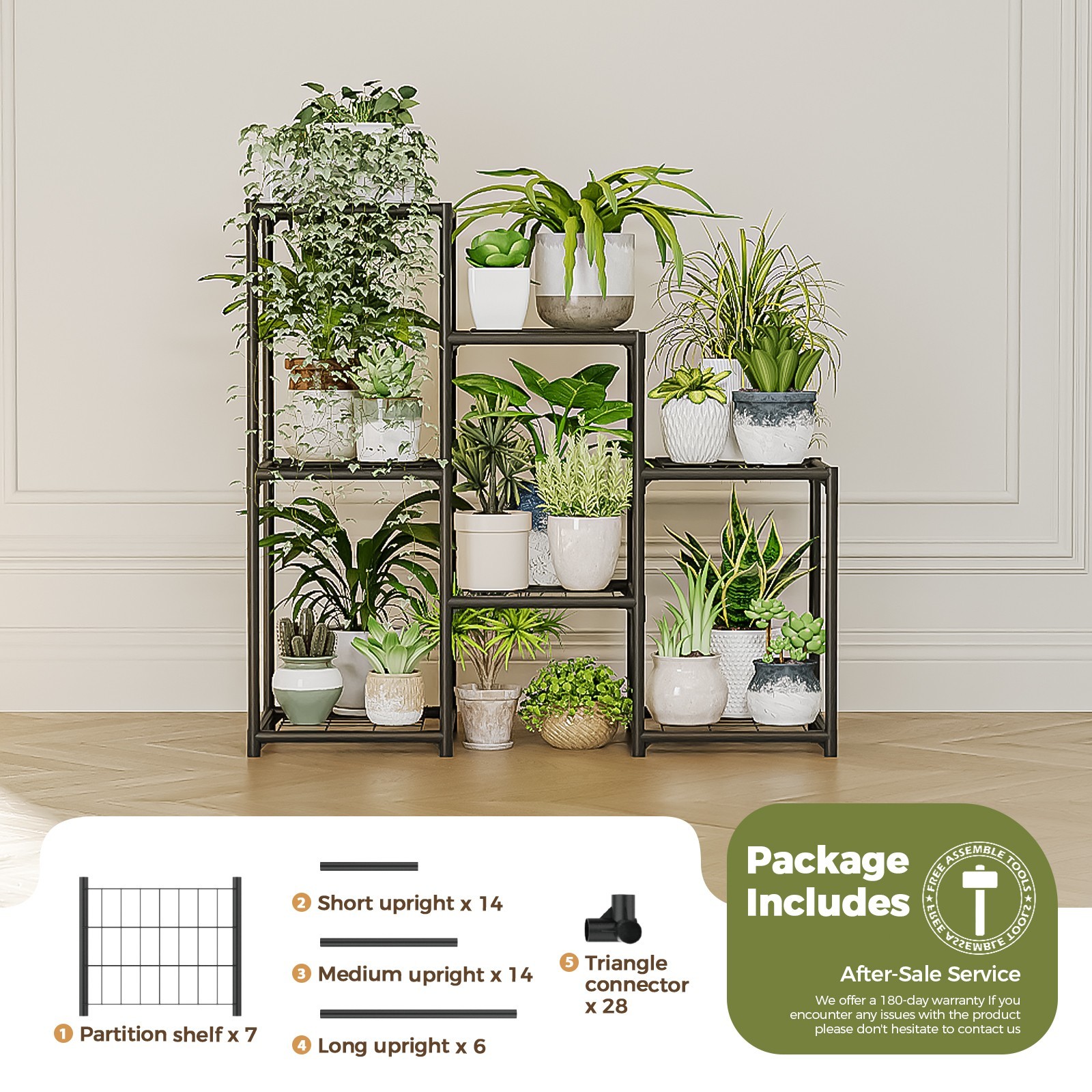 Bamworld Black Plant Stand Outdoor Metal Plant Shelf 3 Tiers Ladder Plant Holder