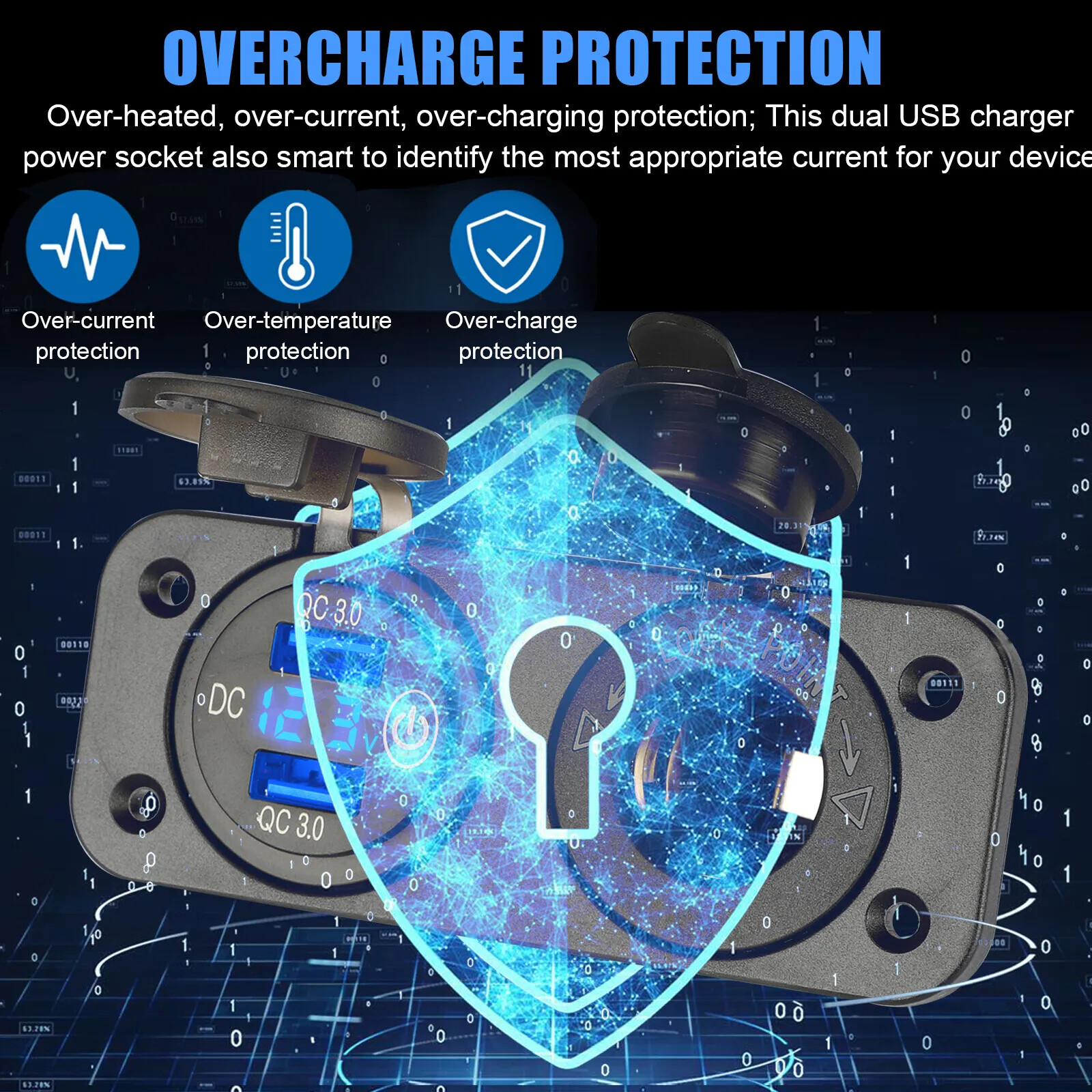 QC3.0 Dual USB Car Charger Cigarette Lighter Socket Power Adapter Outlet 12-24V