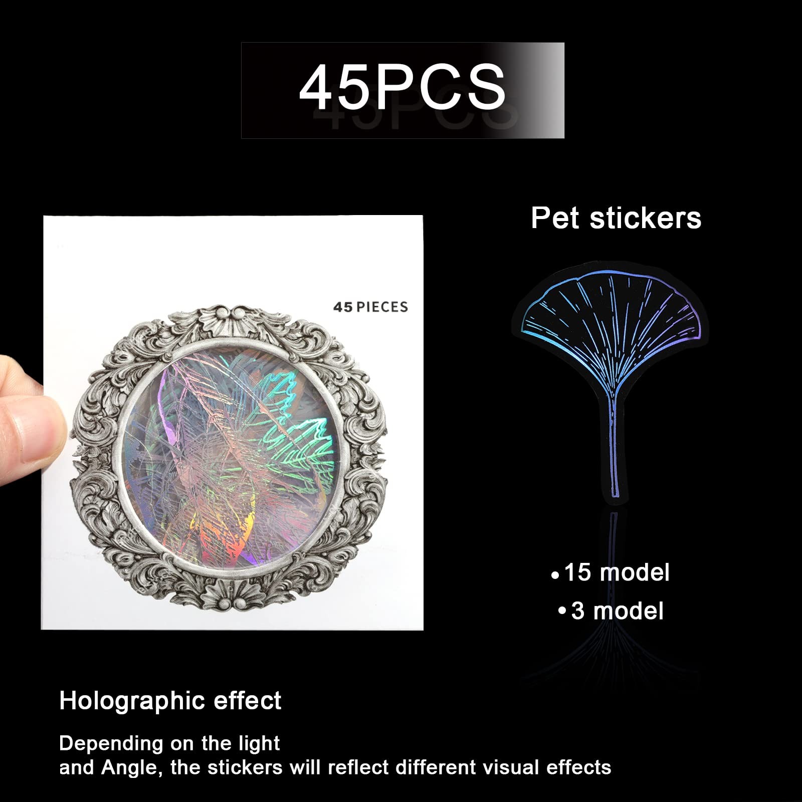 KINBOM Holographic Stickers - 45pcs PET Waterproof Glitter Resin Clear