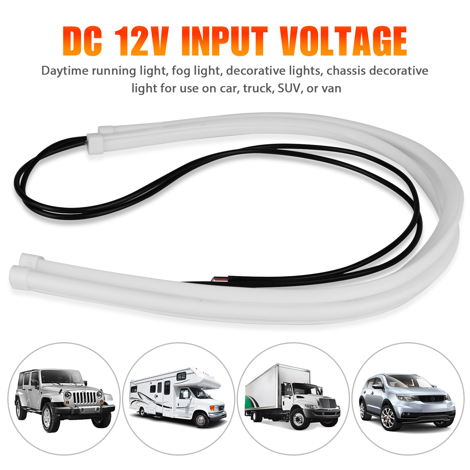 2X White 60cm Flexible Tube LED Strip Daytime Runnning DRL Light Headlight Lamp