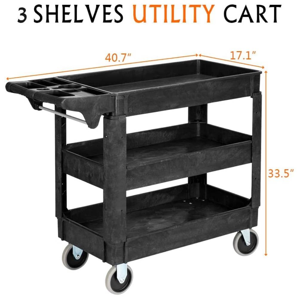 Plastic Service Utility Cart Support 550lbs Capacity Ergonomic Handle for Garage