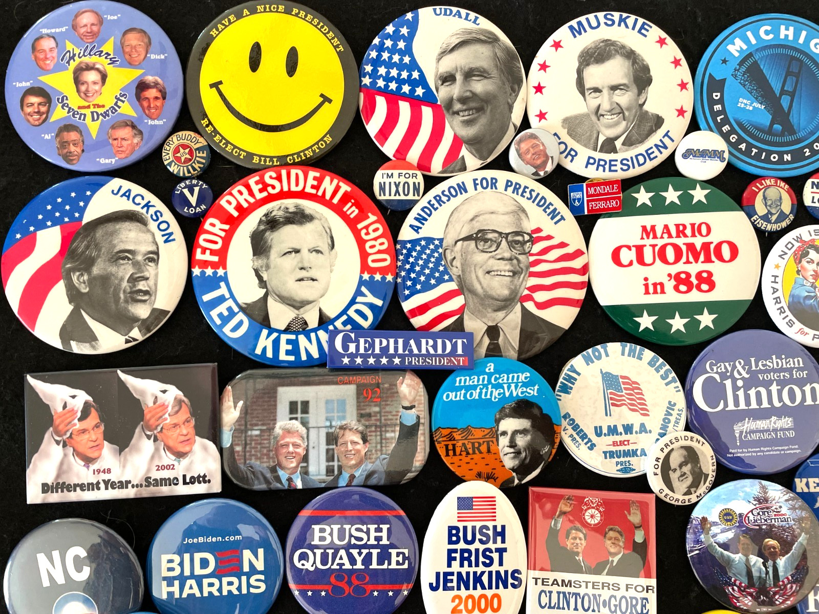 Button Lot Collection of 80+ different Political,Presidential,CAUSE, buttons