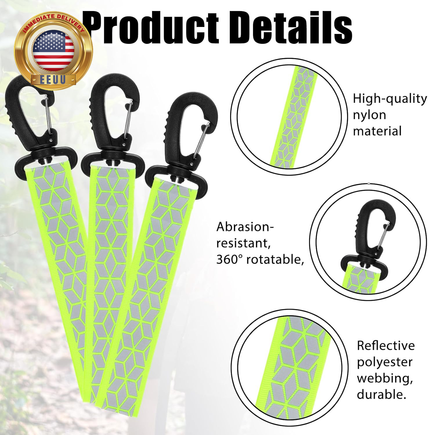 8 Pcs Reflective Straps Green Reflective Backpack Tags Glow in the Dark Keychain