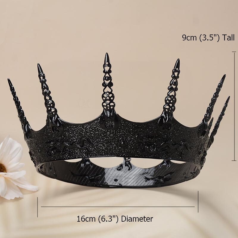 9cm Tall Black Men’s Crown Drama Cosplay Imperial Medieval King Metal Crown